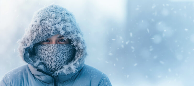 A Christmas scene with a person dressed for the polar climate, experiencing the beauty of a snowy winter.