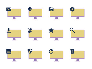 collection of vector flat icons.  a computer for downloads, messages, sharing, etc