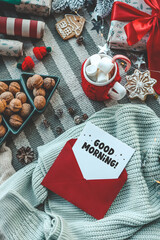 Good morning inscription on a holiday envelope