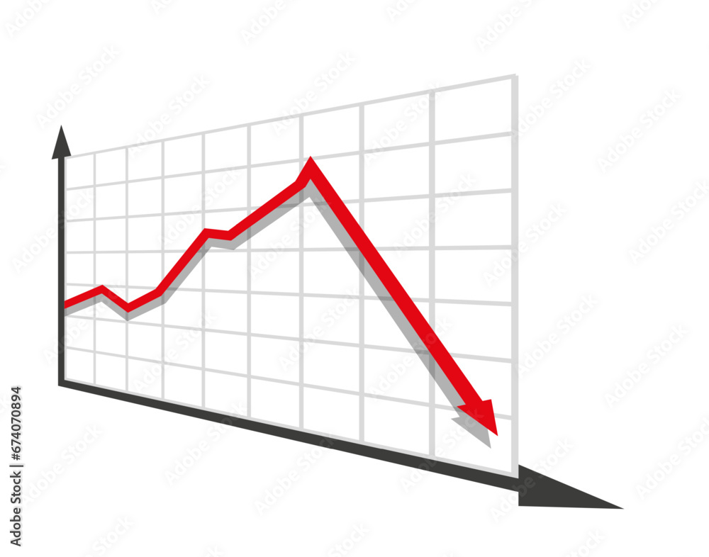 Poster graph with decrease report. diagram with recession and bankruptcy progress. business and finance vec