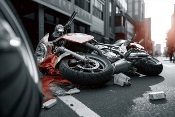 A Fallen Motorcycle Resting on the Ground