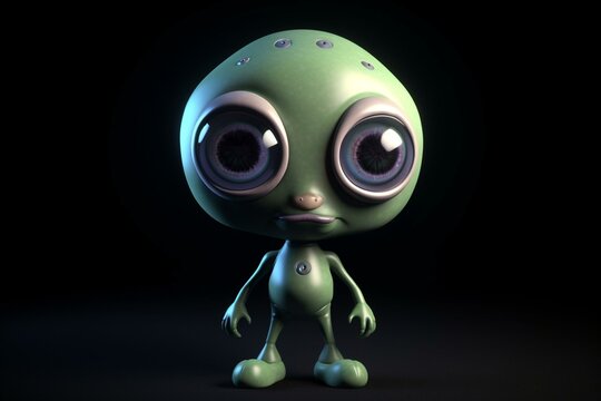 Adorable extraterrestrial creature with large head and eyes, in the iconic style of Pixar characters. Generative AI