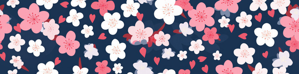 Floral seamless banner of blooming flowers. Abstract colorful spring background.