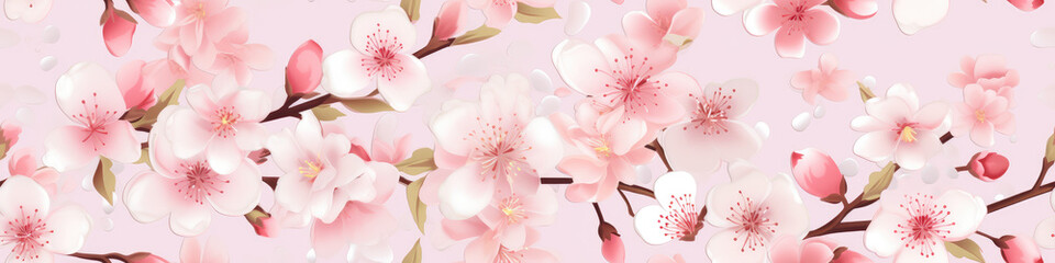 Floral seamless banner of blooming flowers. Abstract colorful spring background.
