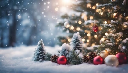 Naklejka na ściany i meble Christmas tree decorated with toys