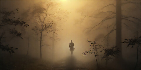 霧の中を一人歩く　ジェネレーティブ AI