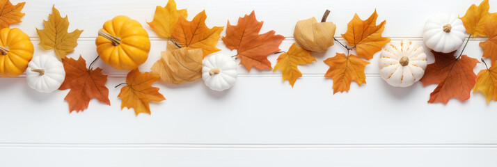 Autumn Festive Decor on White Wooden Background