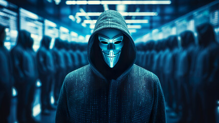 Anonymous Hacker in the Cyber World - obrazy, fototapety, plakaty