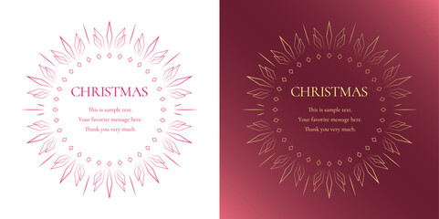 Fototapeta na wymiar 素材_フレームのセット_クリスマスをモチーフにした冬の飾り枠。赤と金の高級感のある囲みのデザイン