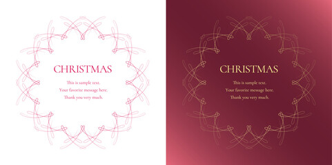 素材_フレームのセット_クリスマスをモチーフにした冬の飾り枠。赤と金の高級感のある囲みのデザイン