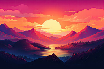 Fototapeta premium Mountain Landscape at Sunset in Purple Hues