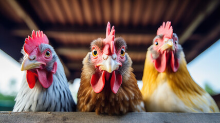 Fototapeta premium Close-Up Chickens on Barn Rafters