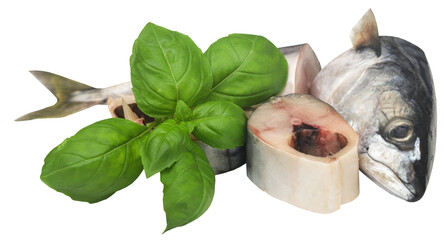 Mackerel with basil leaves