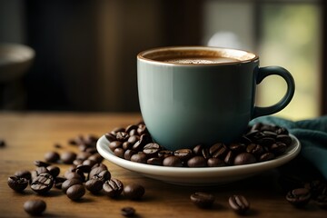 cup of coffee with beans -Ai generator	