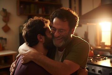 Fathers Day Joy. Hipster Son Hugging Senior Father, Celebrating Love and Togetherness