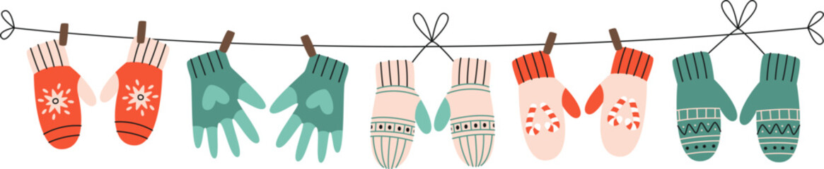 Colorful Mittens Hanging