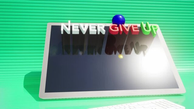 Modellazione 3D con animazione di un tablet con testo in movimento NEVER GIVE UP