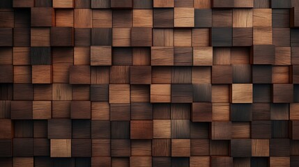 3D cube textured dark brown wood background with mosaic style. a wooden plank with a detailed texture backdrop