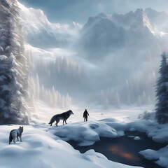 wolf in winter stock photo, Wildlife Photography Generative Ai