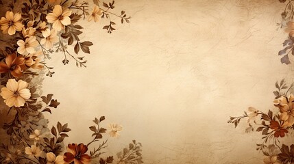 Vintage flowers pattern background  with copy space, old grunge brown paper texture - obrazy, fototapety, plakaty