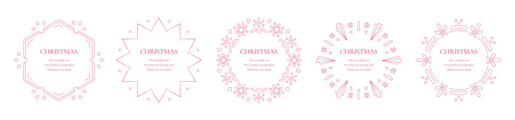 素材_フレームのセット_クリスマスをモチーフにした冬の飾り枠。赤色の高級感のある囲みのデザイン