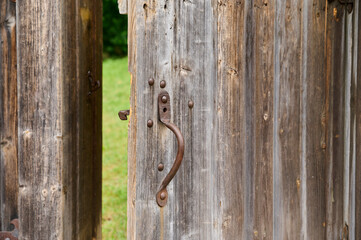 ancient handle of a wooden, vintage door