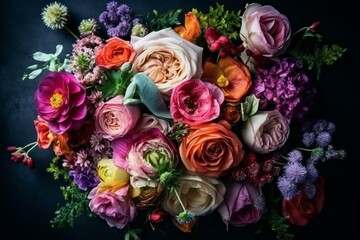 Colorful floral arrangement for wedding, invites, fashion, wallpapers, background, texture, wrapping. Generative AI