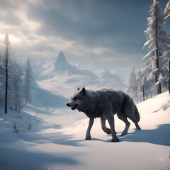 wolf in winter stock photo, Wildlife Photography Generative Ai