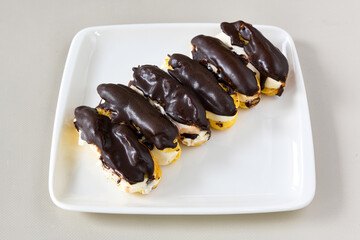 Ekler Pasta Turkish delicious ekler pasta with plate.