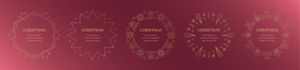 素材_フレームのセット_クリスマスをモチーフにした冬の飾り枠。赤と金の高級感のある囲みのデザイン