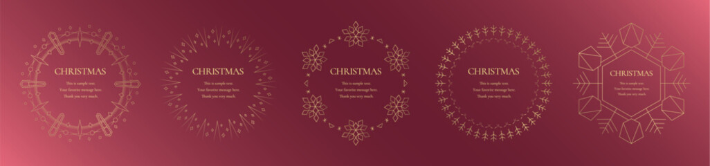 素材_フレームのセット_クリスマスをモチーフにした冬の飾り枠。赤と金の高級感のある囲みのデザイン