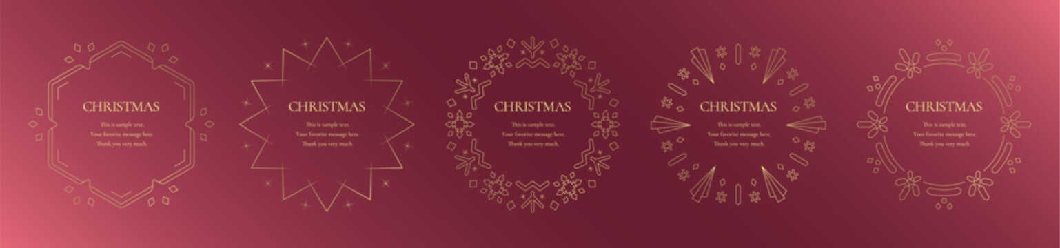 素材_フレームのセット_クリスマスをモチーフにした冬の飾り枠。赤と金の高級感のある囲みのデザイン