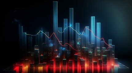 Naklejka premium Graph Chart Displaying Trends and Movements in Financial Markets, A Visual Representation of Economic Dynamics