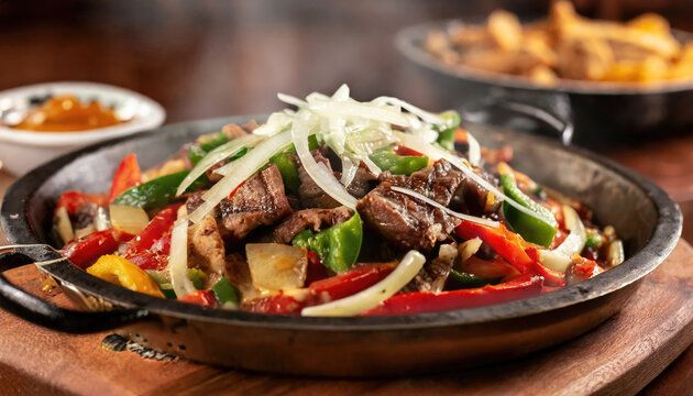 Mexican food, fajitas, beef stew with vegetables,