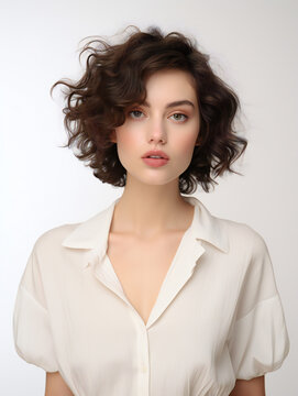 Partying woman portrait with beige style. Isolated white background. Generative AI