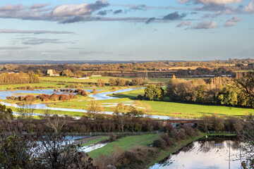 A view over the River ouse near Lewes in Sussex, with flooded fields due to recent rain