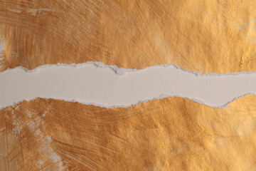 Gold, bronze and beige paper collage paper frame painting wall. Abstract glow texture copy space...