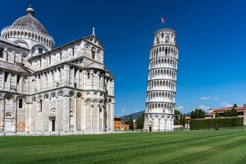 Famous tower in Pisa in Italy, Tuscany at summer.