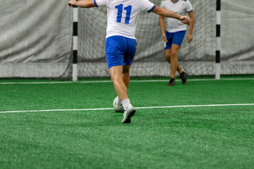 Futsal players rivals in action. Sport mini soccer futbol sala concept.