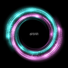 Glowing spiral with bright flashes. Turquoise and pink colors. Abstract luminous background.