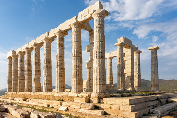 The Temple of Poseidon on Cape Sounion, Attica, Greece - ancient stone temple with Doric columns