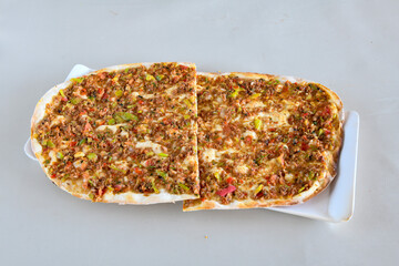 Turkish foods ; Turkish pizza -Lahmacun. Adana, Urfa bol acili lahmacun.