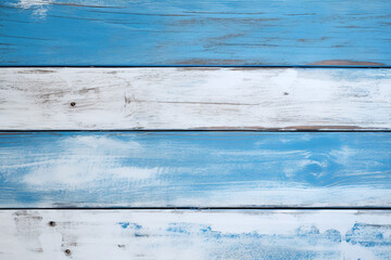 Vintage beach wood background - old blue and white color wooden plank