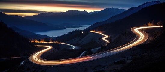 Mountain road. Long exposure. Motion blur.