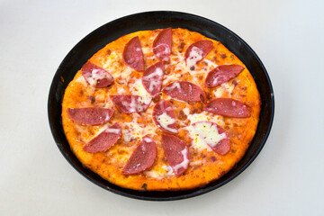 Delicious mixed pizza with rich content. Menu concept of choice and diversity. Pepperoni, Formaggi, Veggie, Karisik pizza