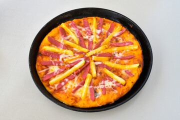 Delicious mixed pizza with rich content. Menu concept of choice and diversity. Pepperoni, Formaggi, Veggie, Karisik pizza