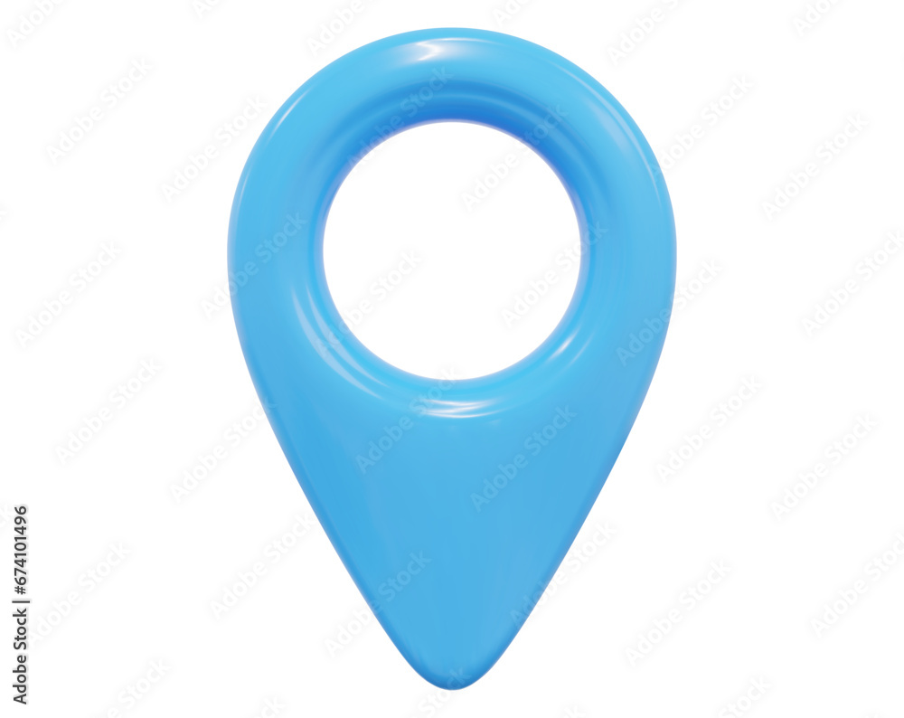 Poster 3d blue map location pointer. pin code icon of the geolocation map. plastic cartoon style. stock vec