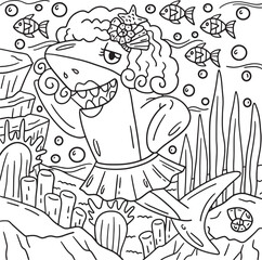 Shark Wearing Wig and Skirt Coloring Page for Kids