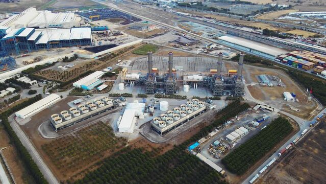 Aerial view of natural gas combined cycle Power Plant in industrial zone in Turkey