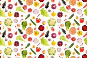 Fruit vegetable seamless pattern isolated on white